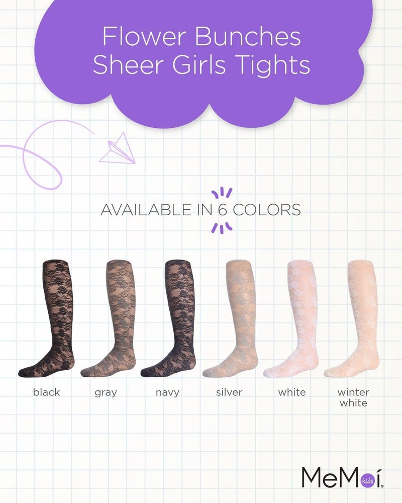 MeMoi Girls' Flower Bunches Sheer Tights White 8-10 - Image 2